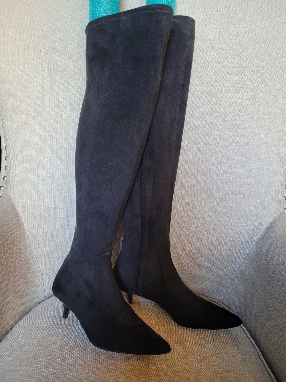 Michael Kors Black Suede Over-the-Knee Kitten Heel Boots Size 7.5M